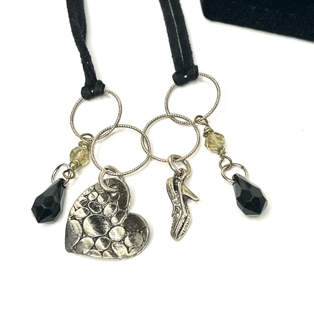 Handmade Girly Leather Necklace & Bracelet Set with 925 Silver Heart/Shoe Charms - Picture 3 of 3